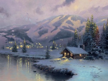 Thomas Kinkade Painting - Noche de montaña olímpica Thomas Kinkade